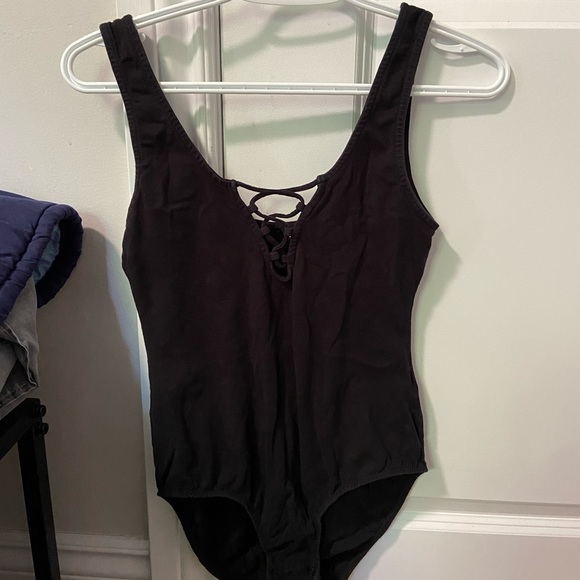 H&M Black Bodysuit with Mesh Neckline and Button Clasp - Picture 1 of 4